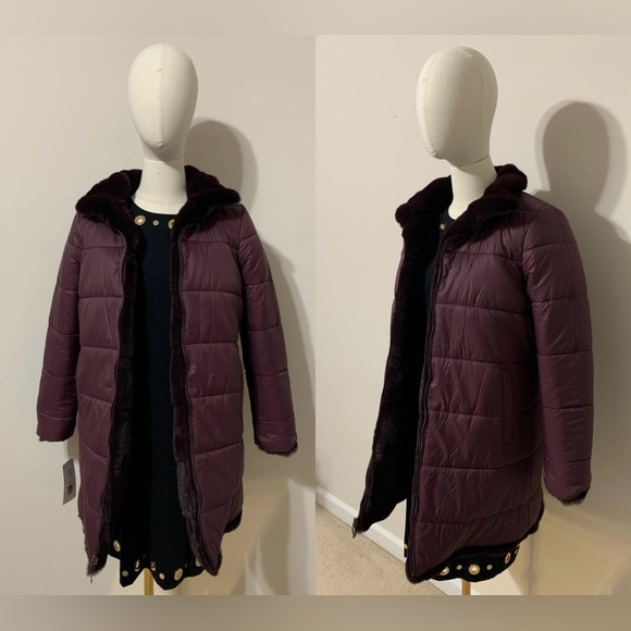 Via Spiga Reversible Plum Faux Fur / Puffer Coat - Picture 10 of 17